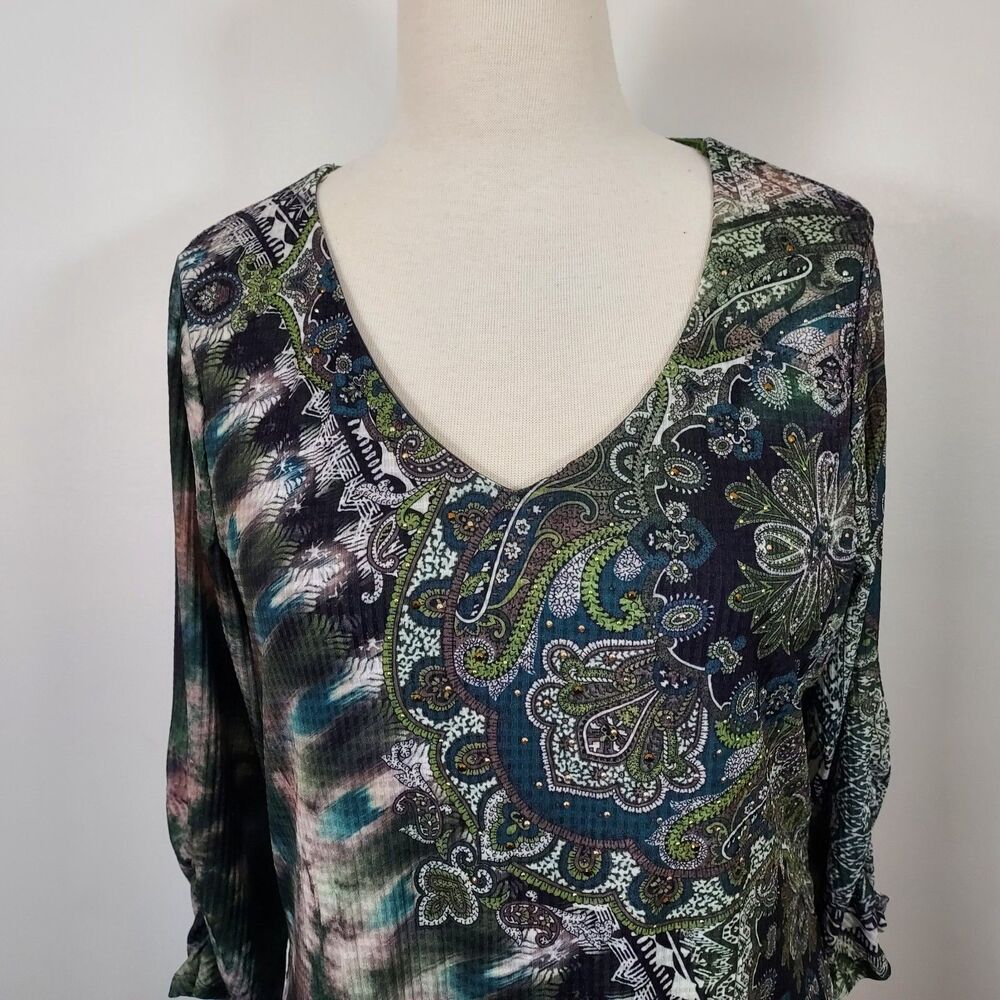 One World Asymmetric Hippie Tunic Top Women Sz Large Boho Fairy Artsy Festival - Picture 3 of 12